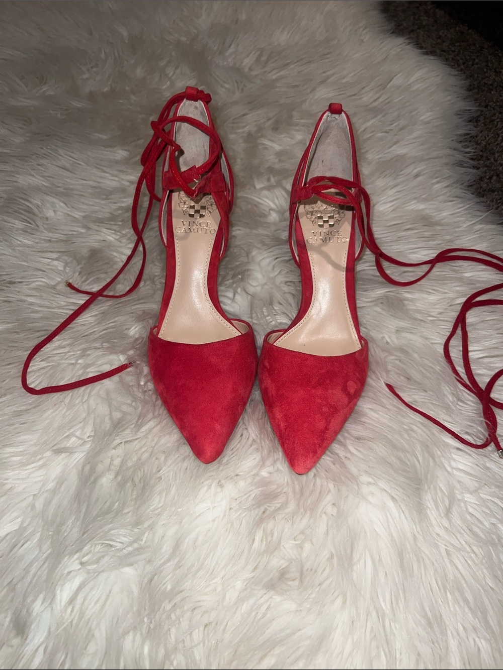 Vince Camuto Red Lace-Up Pointed Toe Heels